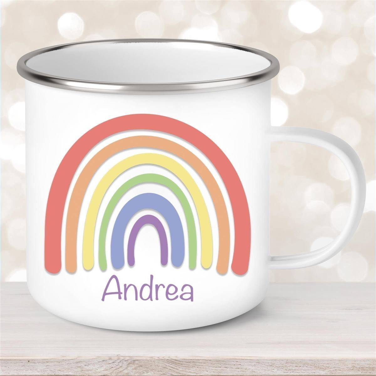 Tasse Wunschname Regenbogen #1 Emaille Kinderbecher