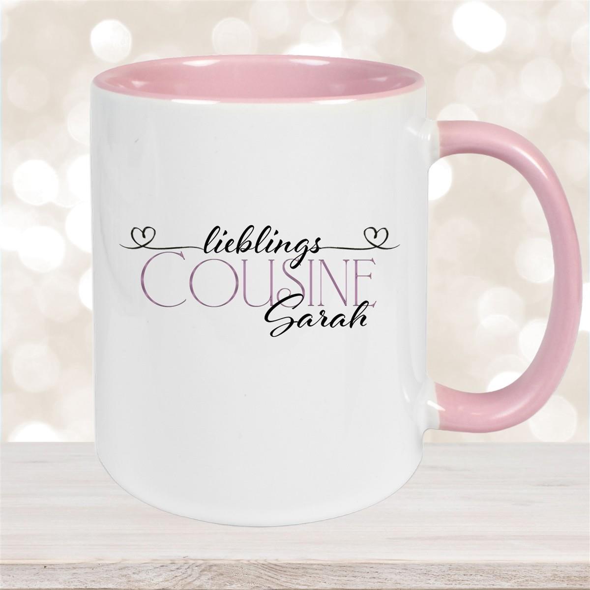 Tasse Wunschname Lieblings-Cousine 1 personalisiert Keramik Becher versch. Farben