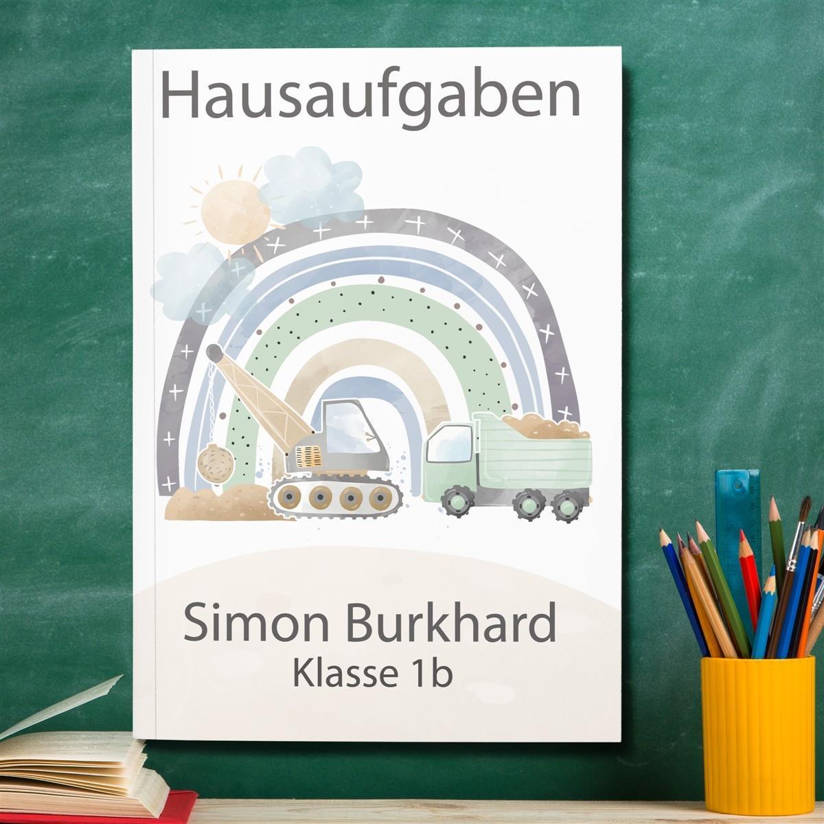 Hausaufgabenheft Baustelle 2 DIN A5 - 48 Blatt mit Name und Klasse