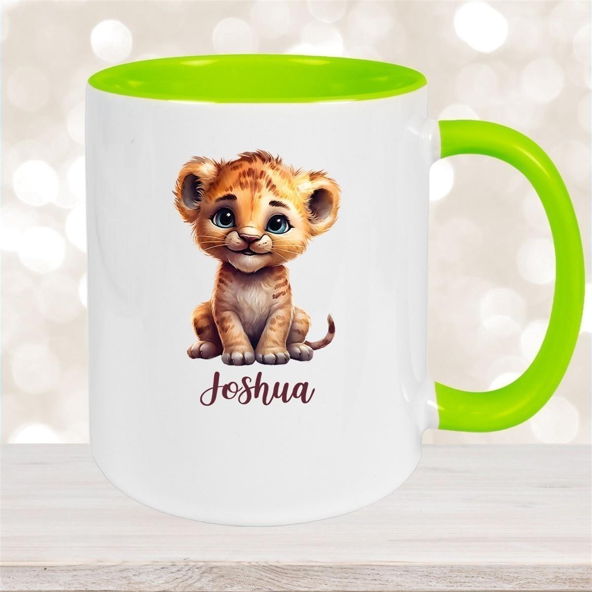 Tasse Wunschname Löwe 2 Keramik Kinderbecher versch. Farben