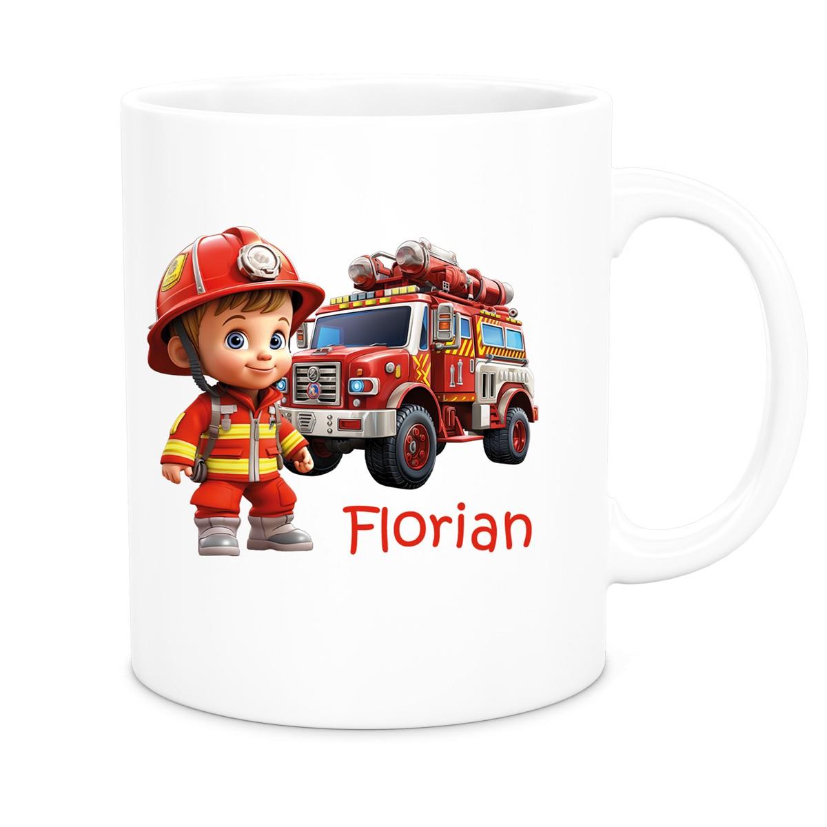 Tasse Wunschname Feuerwehr 2 Keramik Kinderbecher versch. Farben