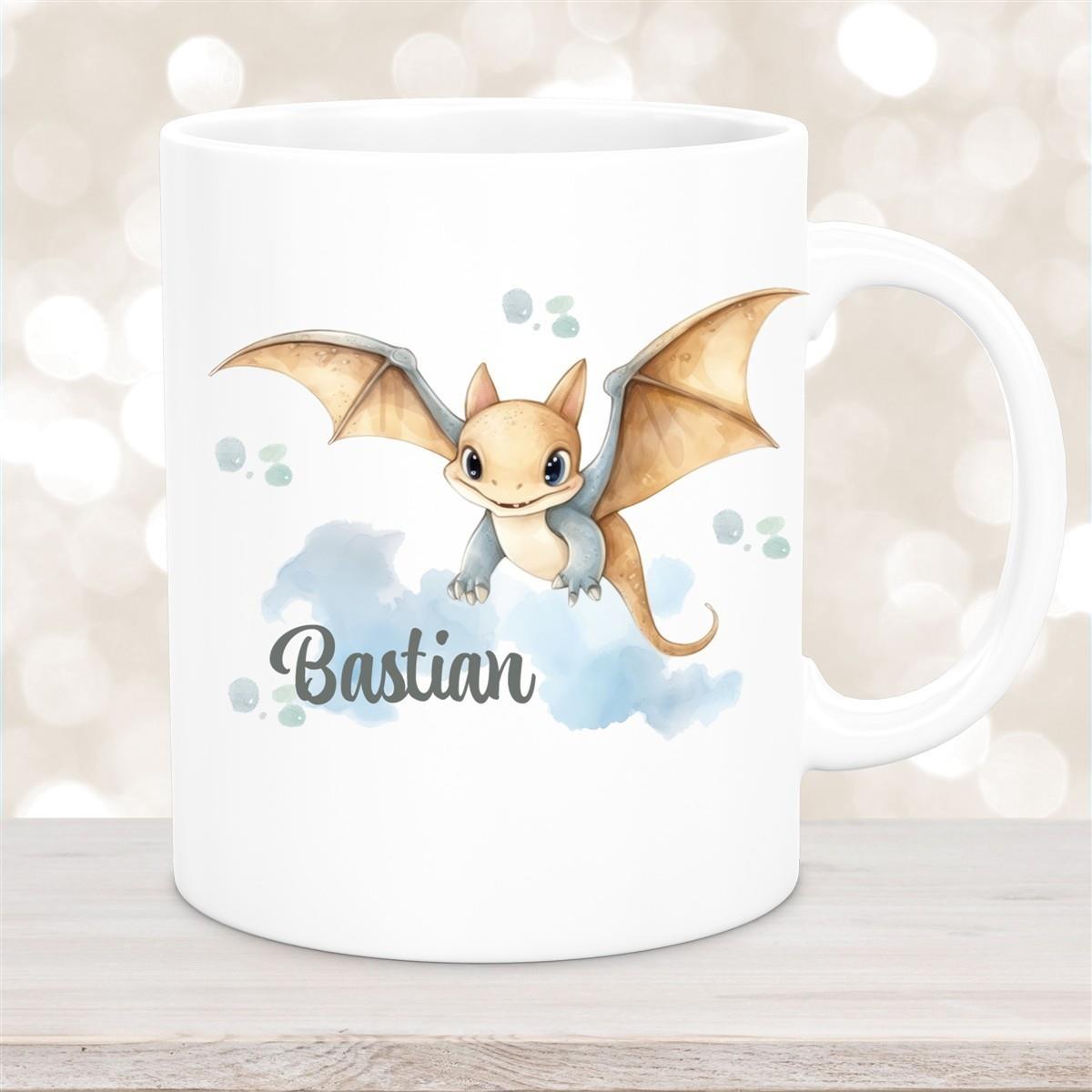 Tasse Wunschname Dino 4 Keramik Kinderbecher versch. Farben