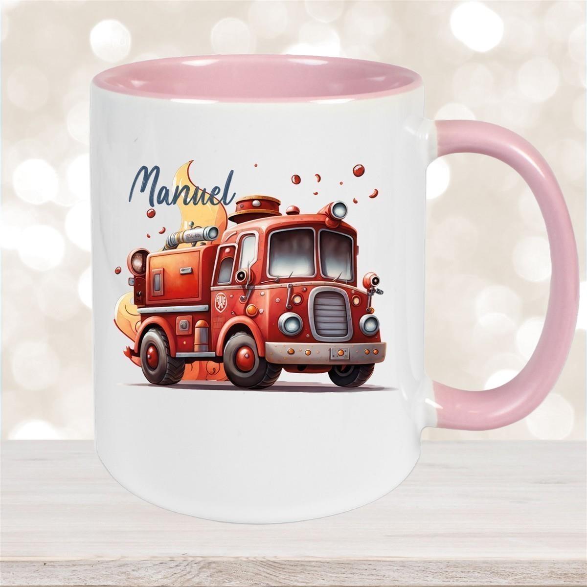 Tasse Wunschname Feuerwehr 1 Keramik Kinderbecher versch. Farben
