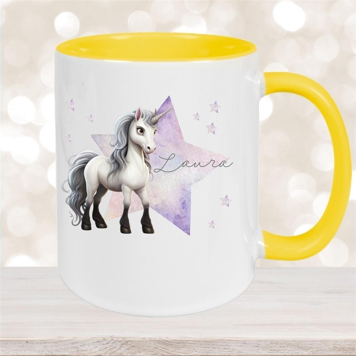 Tasse Wunschname Einhorn Stern 1 Keramik Kinderbecher versch. Farben