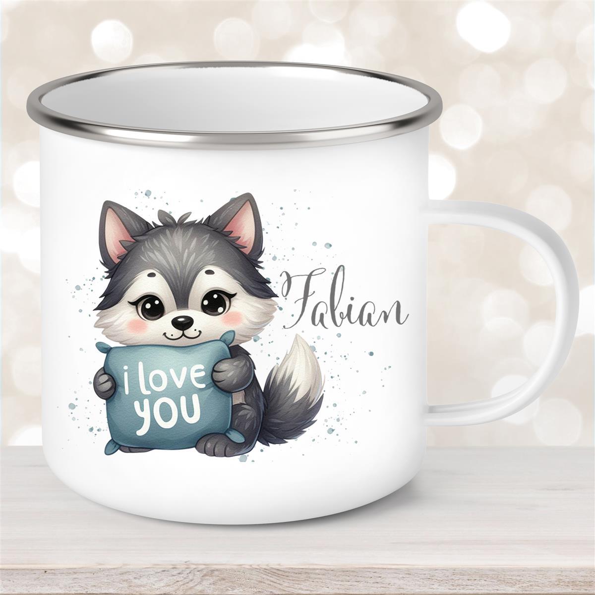 Tasse Liebe - Fuchs Valentinstag Wunschnamen Emaille personalisiert