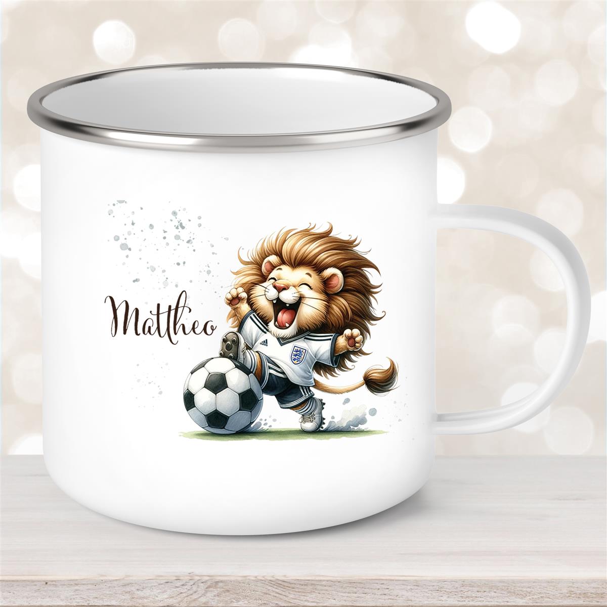 Tasse Fußball #9 Wunschname Emaille Kinderbecher personalisiert