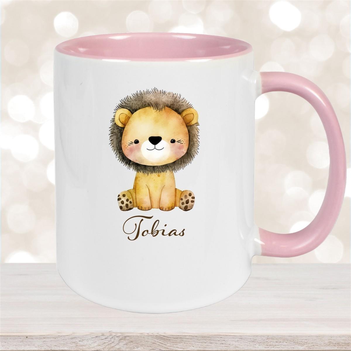 Tasse Wunschname Löwe 1 Keramik Kinderbecher versch. Farben
