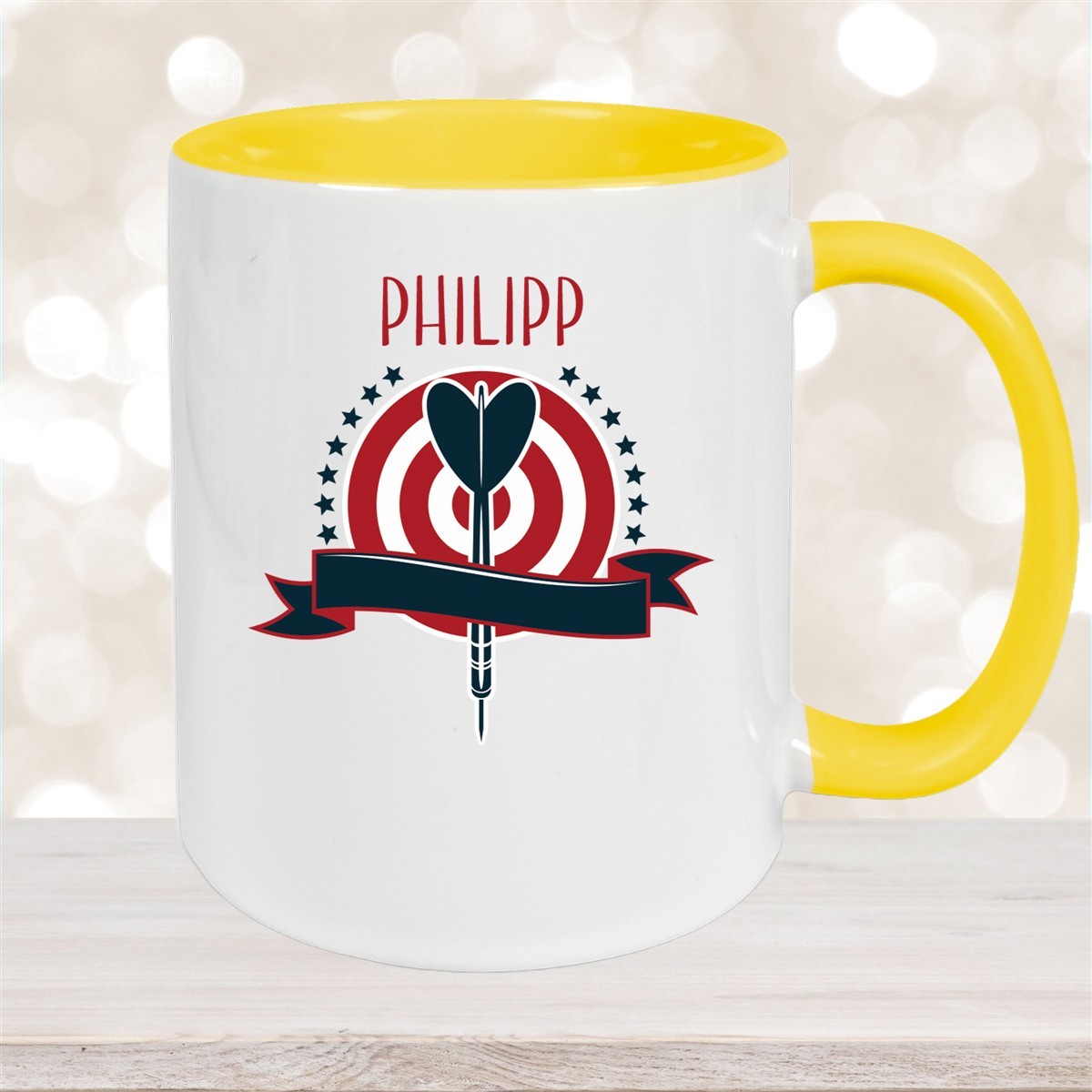 Tasse Dart #4 Wunschname Keramik Kinderbecher personalisiert Gelb