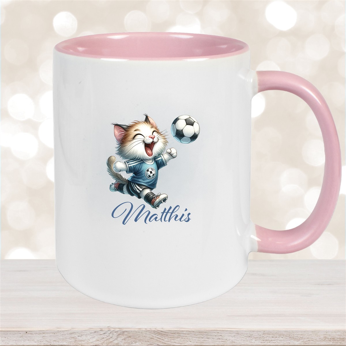 Tasse Wunschname Fußball #18 Personalisiert Katze Keramik Kinderbecher versch. Farben