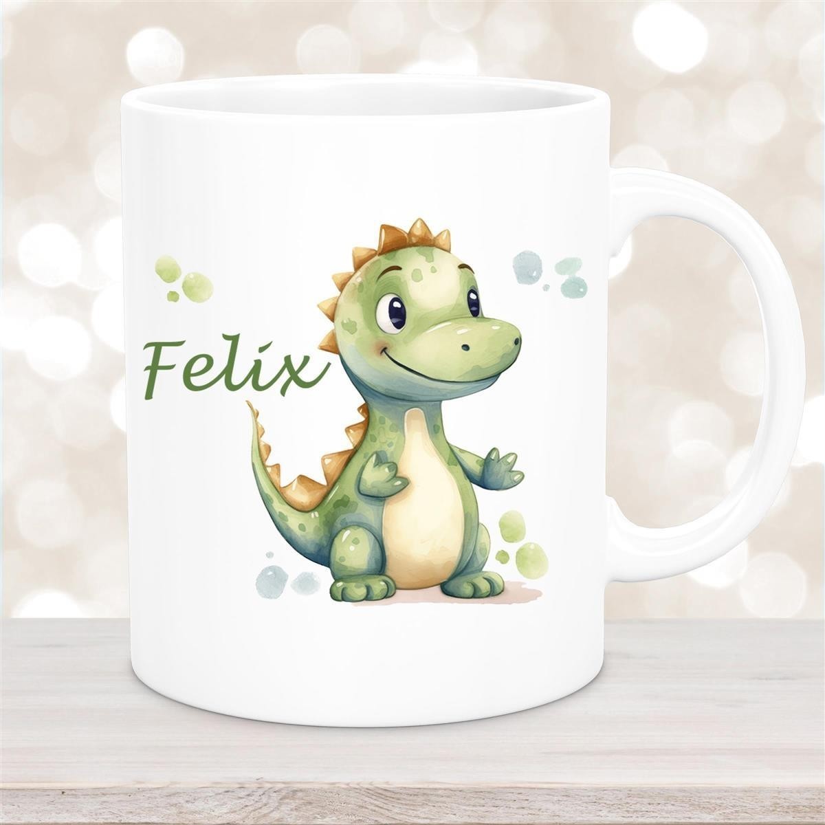 Tasse Wunschname Dino #1 Keramik Kinderbecher Weiß