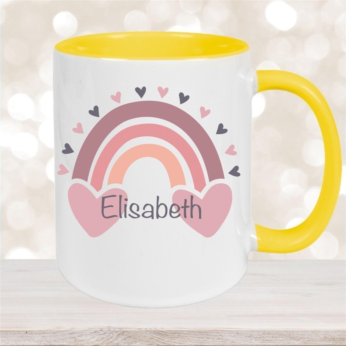 Tasse Wunschname Regenbogen 2 Keramik Kinderbecher versch. Farben