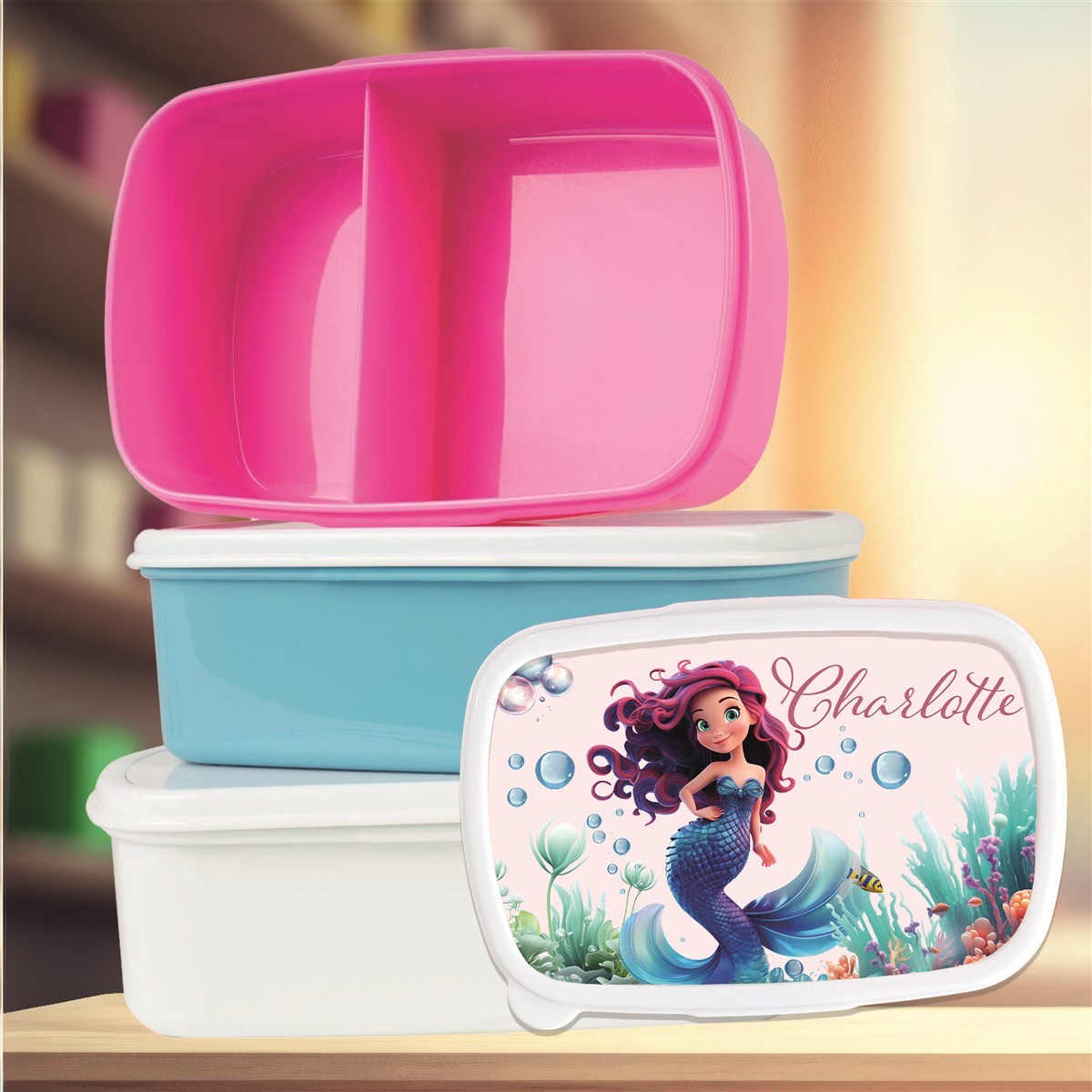 Brotdose mit Namen Meerjungfrau #02 – Personalisierte Lunchbox für Schule & Kindergarten versch. Farben Brotdose mit Namen Meerjungfrau #02 – Personalisierte Lunchbox für Schule & Kindergarten Weiß