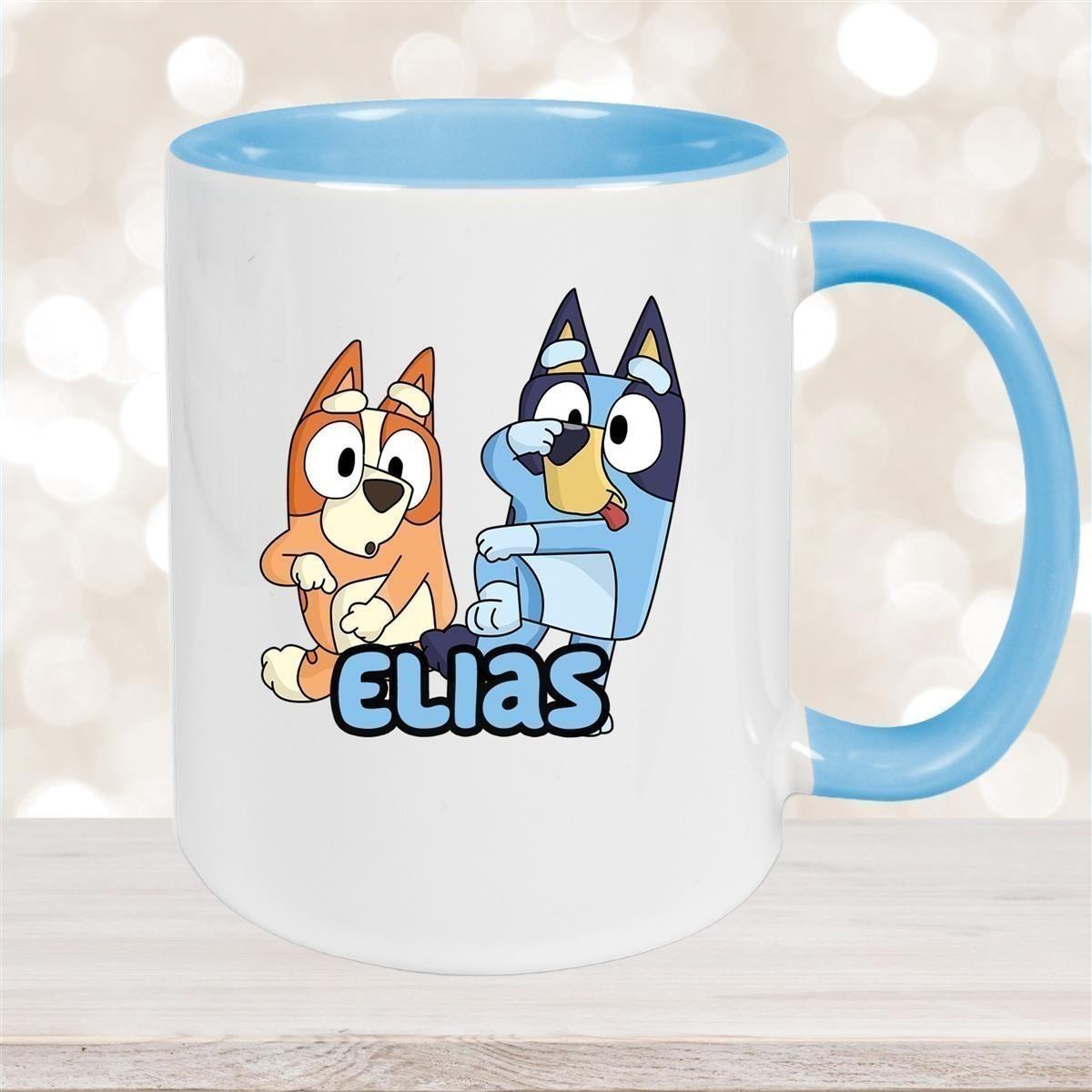 Tasse Bluey 3 Wunschname Keramik Kinderbecher personalisiert versch. Farben