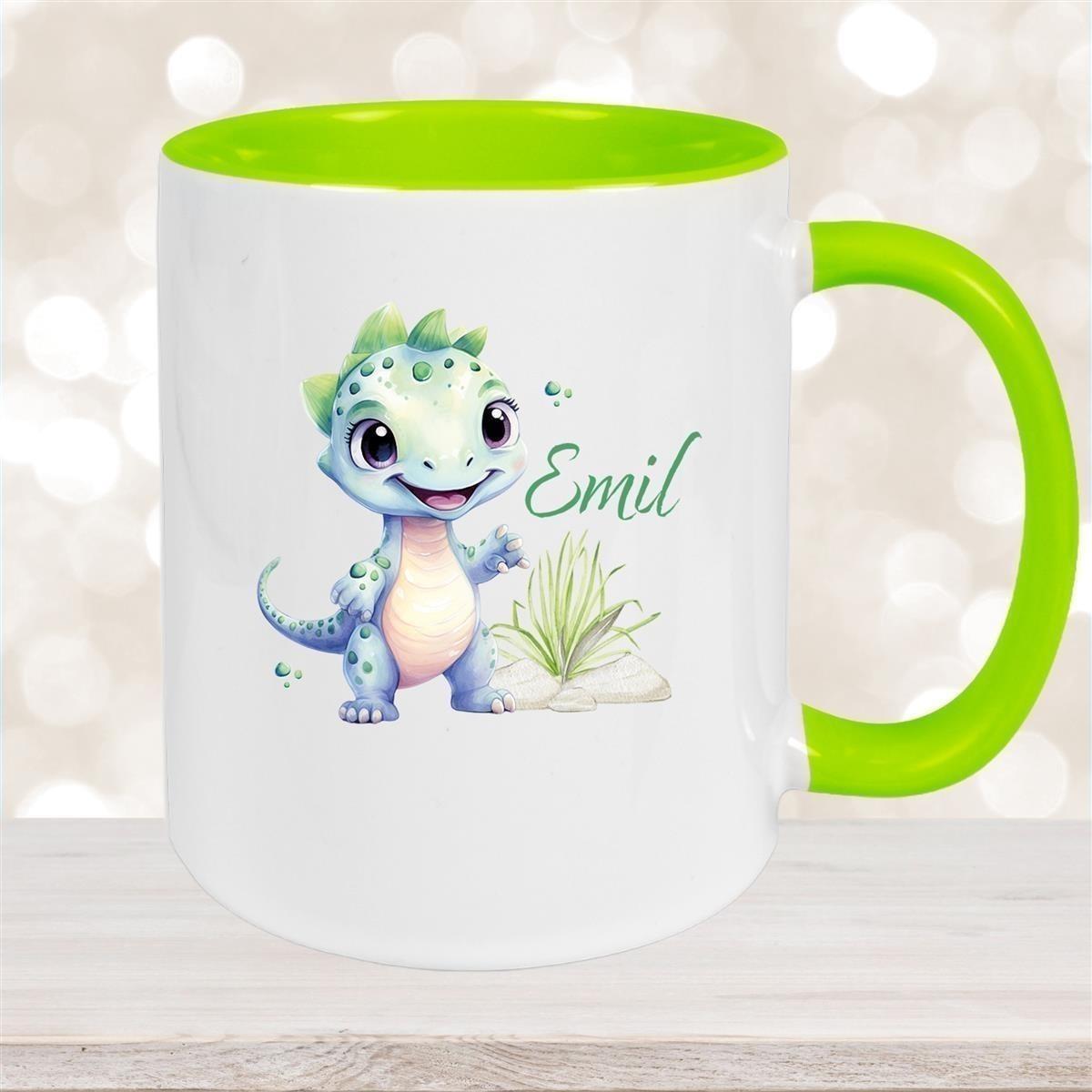Tasse Dino 14 Wunschname Keramik Kinderbecher Personalisiert versch. Farben