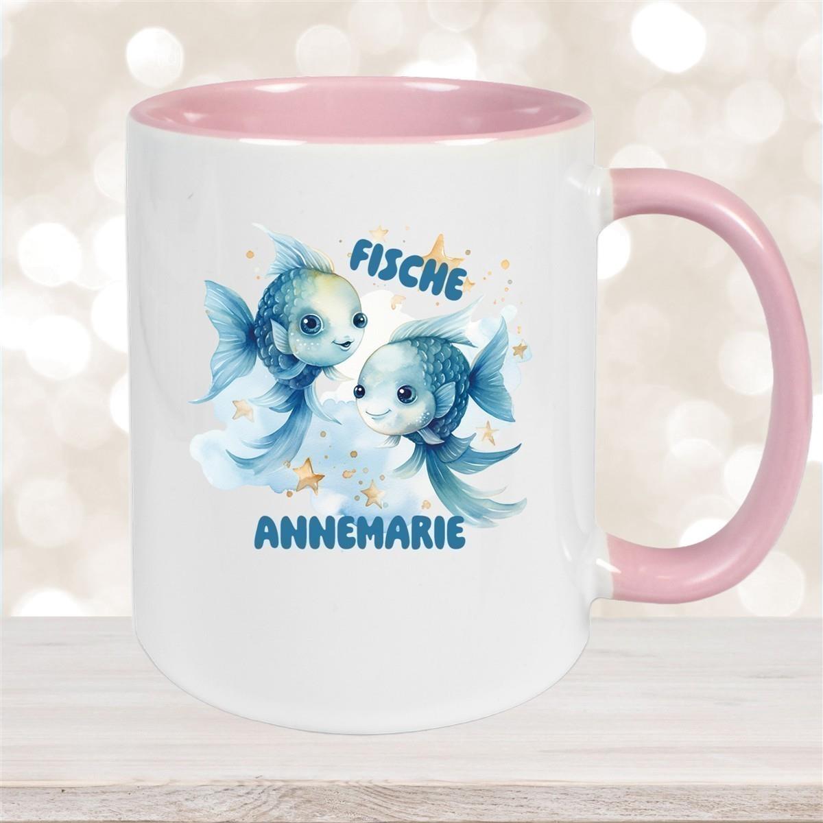 Tasse Sternzeichen Kinder Fische 1 Wunschname Keramik Kinderbecher personalisiert versch. Farben