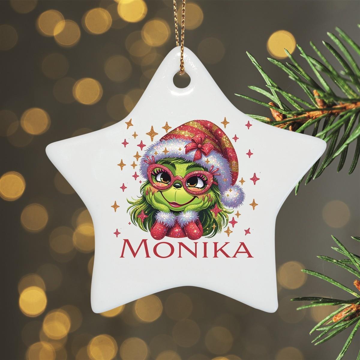 Weihnachtsanhänger personalisiert Lady-Grinch 1 Name Motiv Anhänger Keramik, Weihnachtsschmuck, Weihnachtskugel, Christbaumschmuck versch. Formen