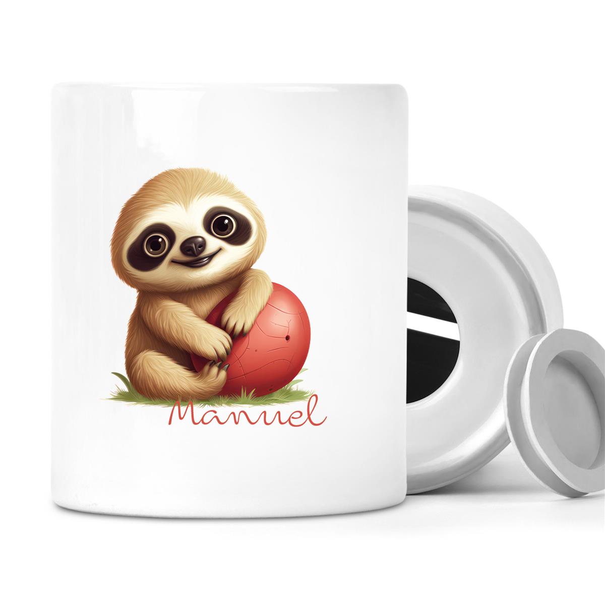 Spardose mit Wunschname Faultier-Ball personalisiert