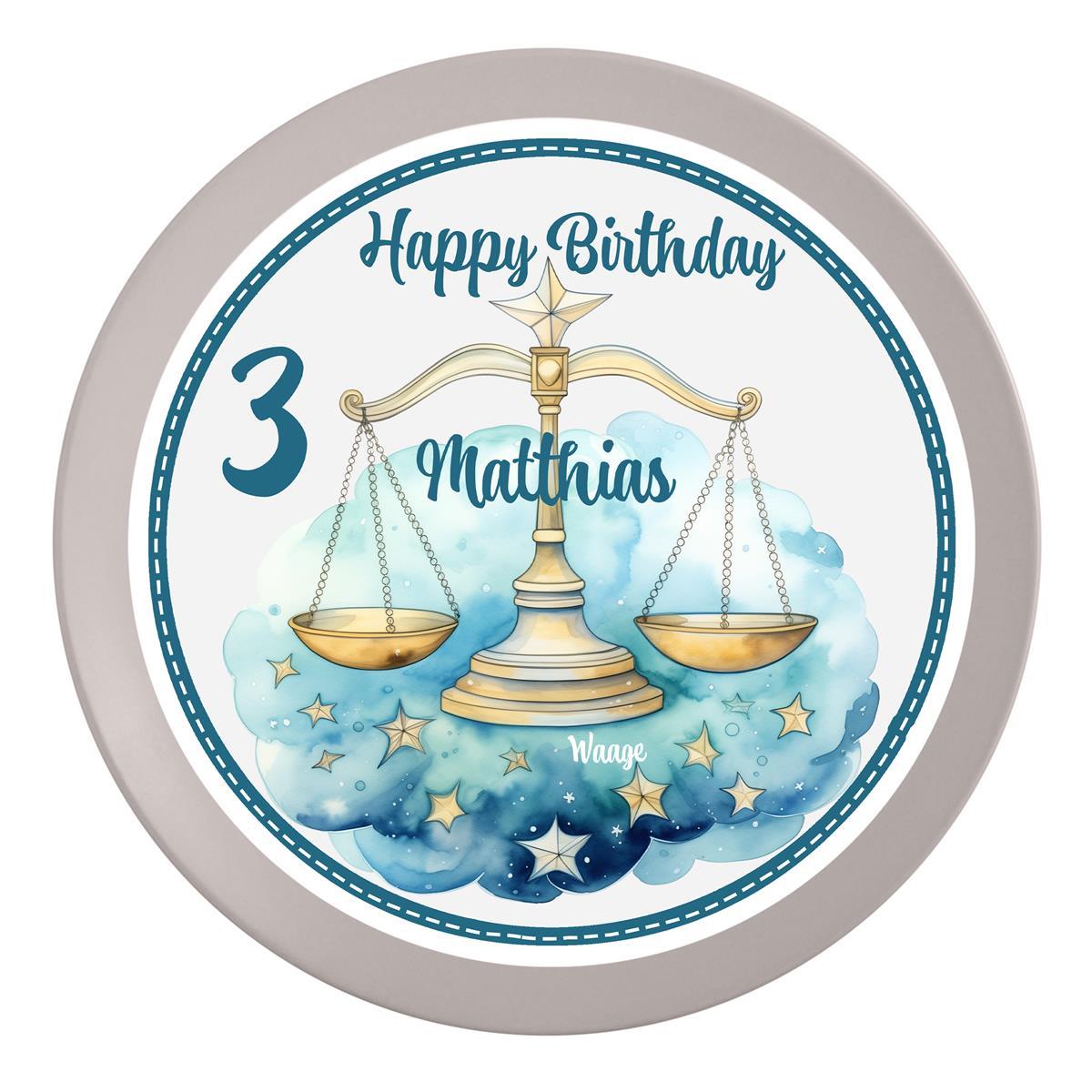 Tortenaufleger Geburtstag Sternzeichen Waage 1 Name & Zahl (20cm) Fondant Papier