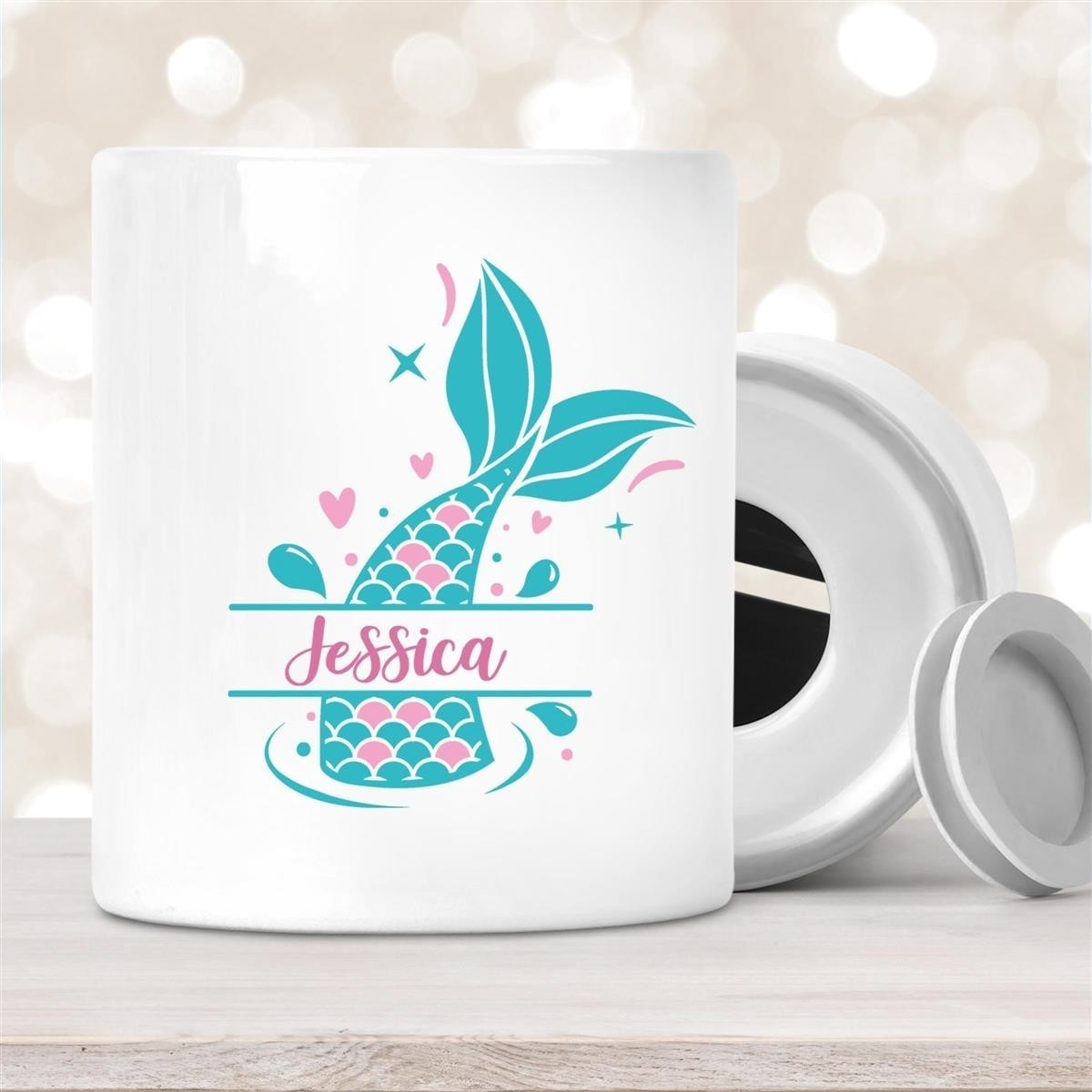 Spardose mit Wunschname Meerjungfrau-Flosse #1 personalisiert Spardose mit Wunschname Meerjungfrau-Flosse #1 personalisiert