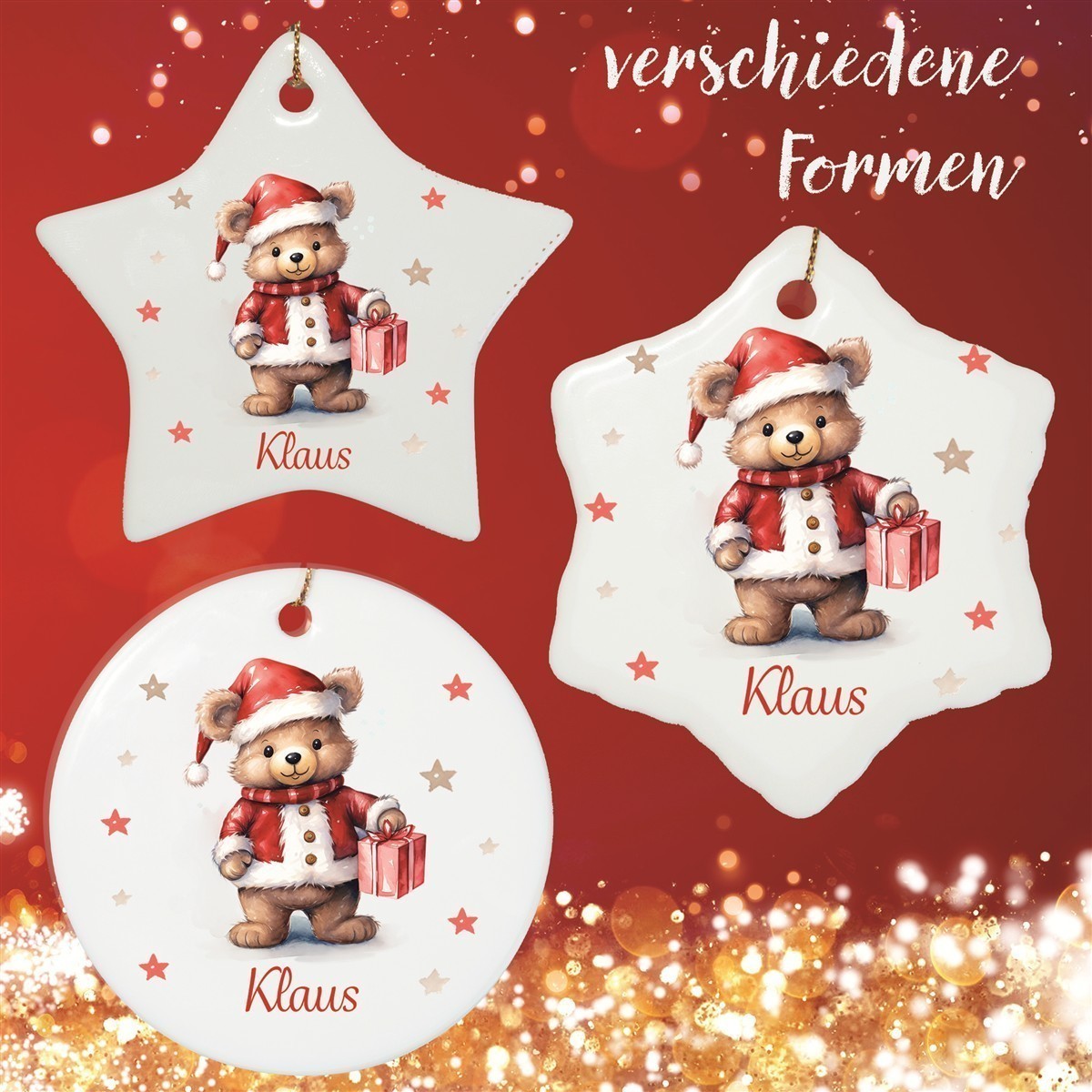 Christbaumanhänger Weihnachten Teddy Sterne #1 Ornament Christbaumschmuck Rund Christbaumanhänger Weihnachten Teddy Sterne #1 Ornament Christbaumschmuck Rund