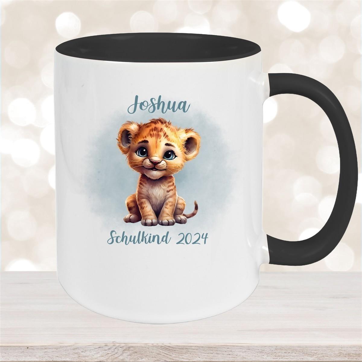 Tasse Schulkind 07 Wunschname Tiger 1 Keramik Kinderbecher Personalisiert versch. Farben