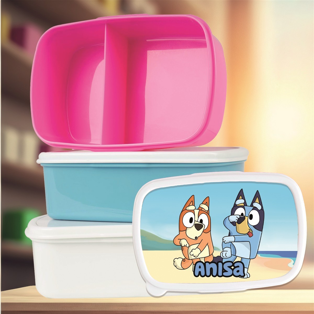 Brotdose mit Namen Bluey #03 – Personalisierte Lunchbox für Schule & Kindergarten versch. Farben Brotdose mit Namen Bluey #03 – Personalisierte Lunchbox für Schule & Kindergarten Weiß