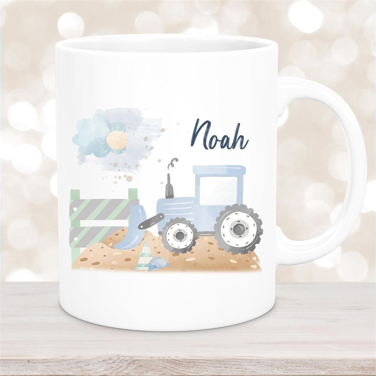 Tasse Wunschname Baustelle Traktor #1 Keramik Kinderbecher Weiß Tasse Wunschname Baustelle Traktor #1 Keramik Kinderbecher Weiß