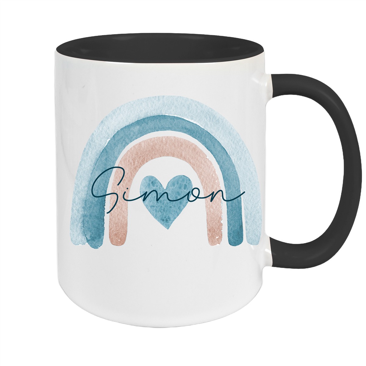 Tasse Wunschname Regenbogen #6 Keramik Kinderbecher Schwarz