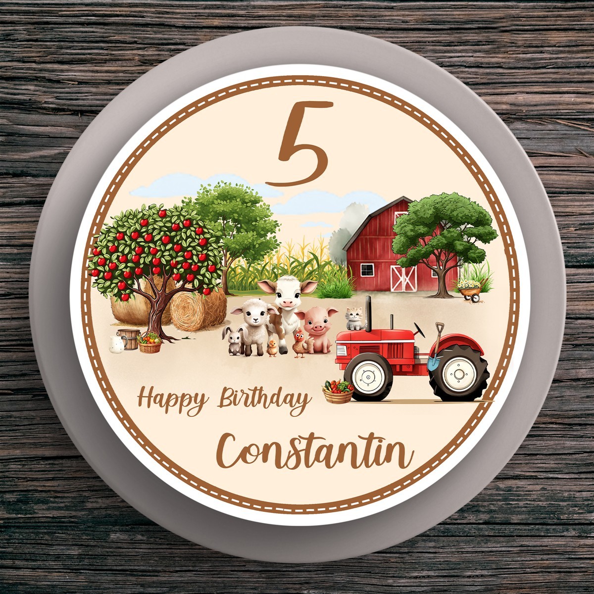 Tortenaufleger Geburtstag Bauernhof #1 Name & Zahl (20cm) Fondant Papier