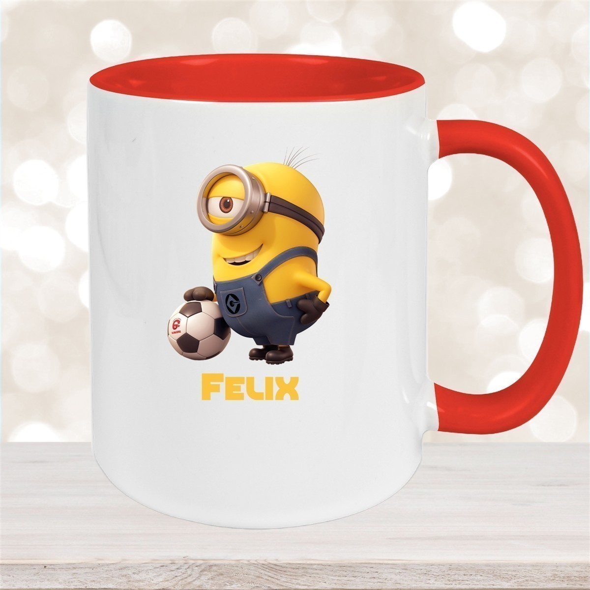 Tasse Minions Kinder Minion #8 Fußball Wunschname Keramik Kinderbecher personalisiert versch. Farben