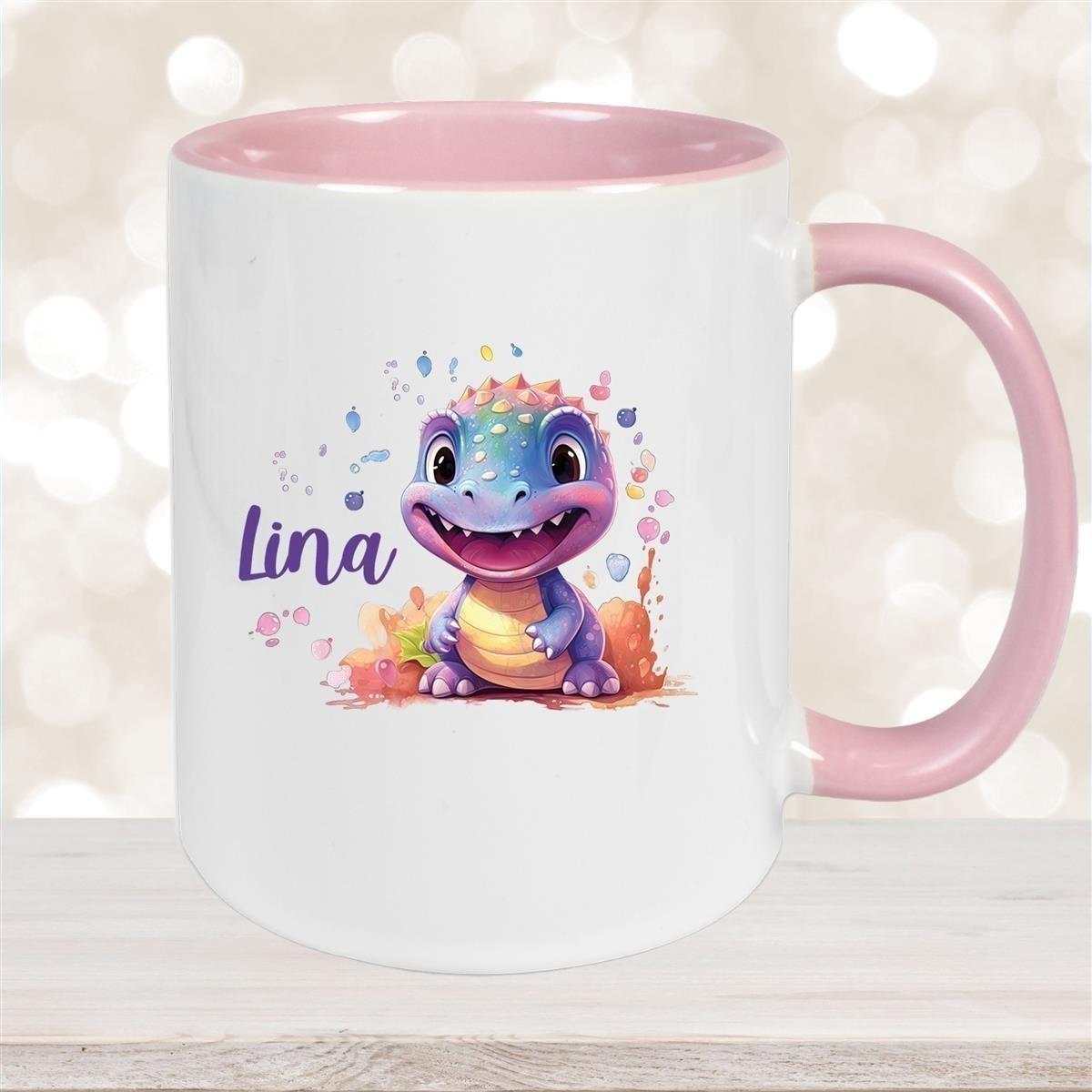 Tasse Dino 9 Wunschname Keramik Kinderbecher Personalisiert versch. Farben