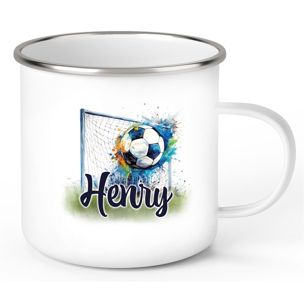 Tasse Fußball 13 Wunschname Emaille Kinderbecher personalisiert