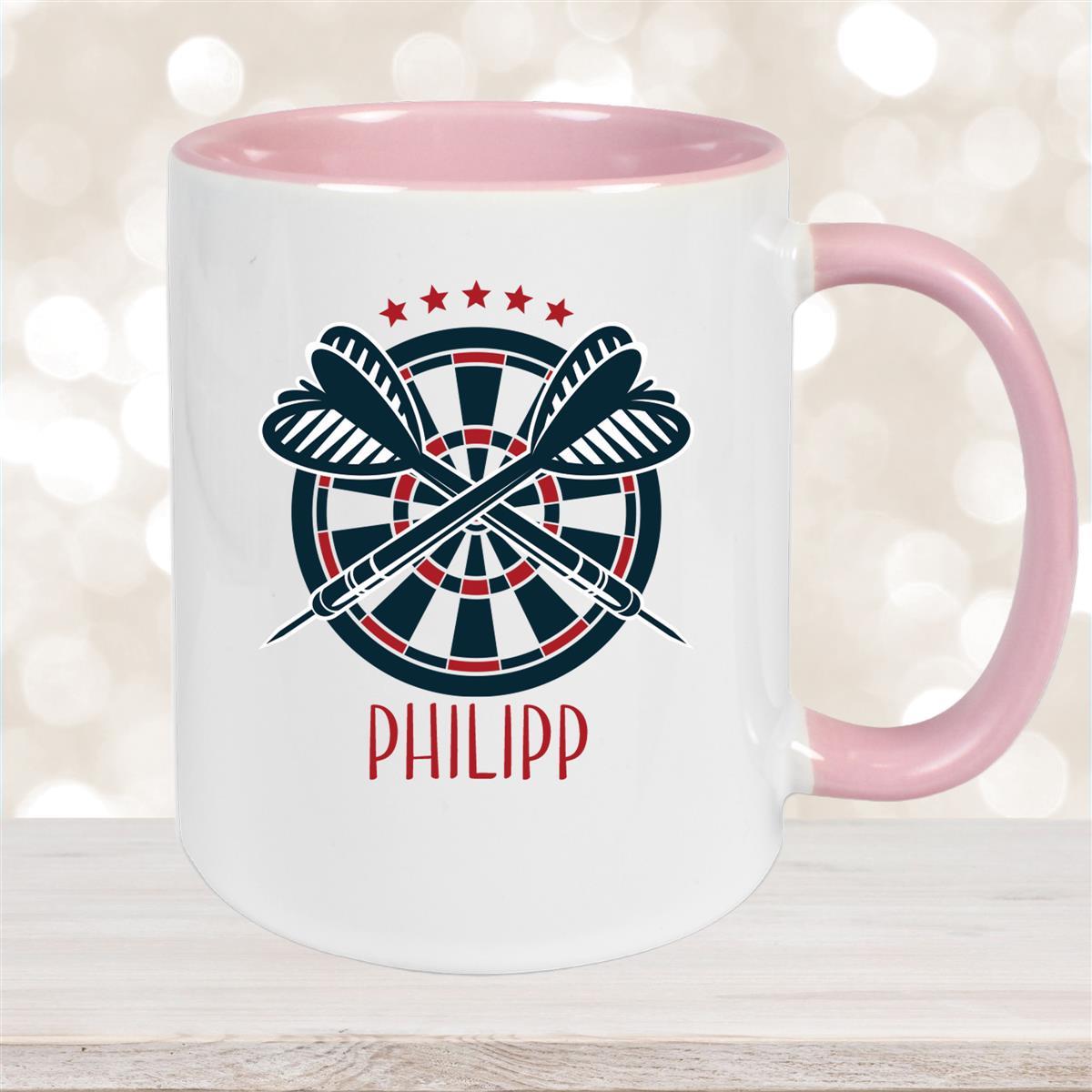 Tasse Dart #1 Wunschname Keramik Kinderbecher personalisiert Altrosa