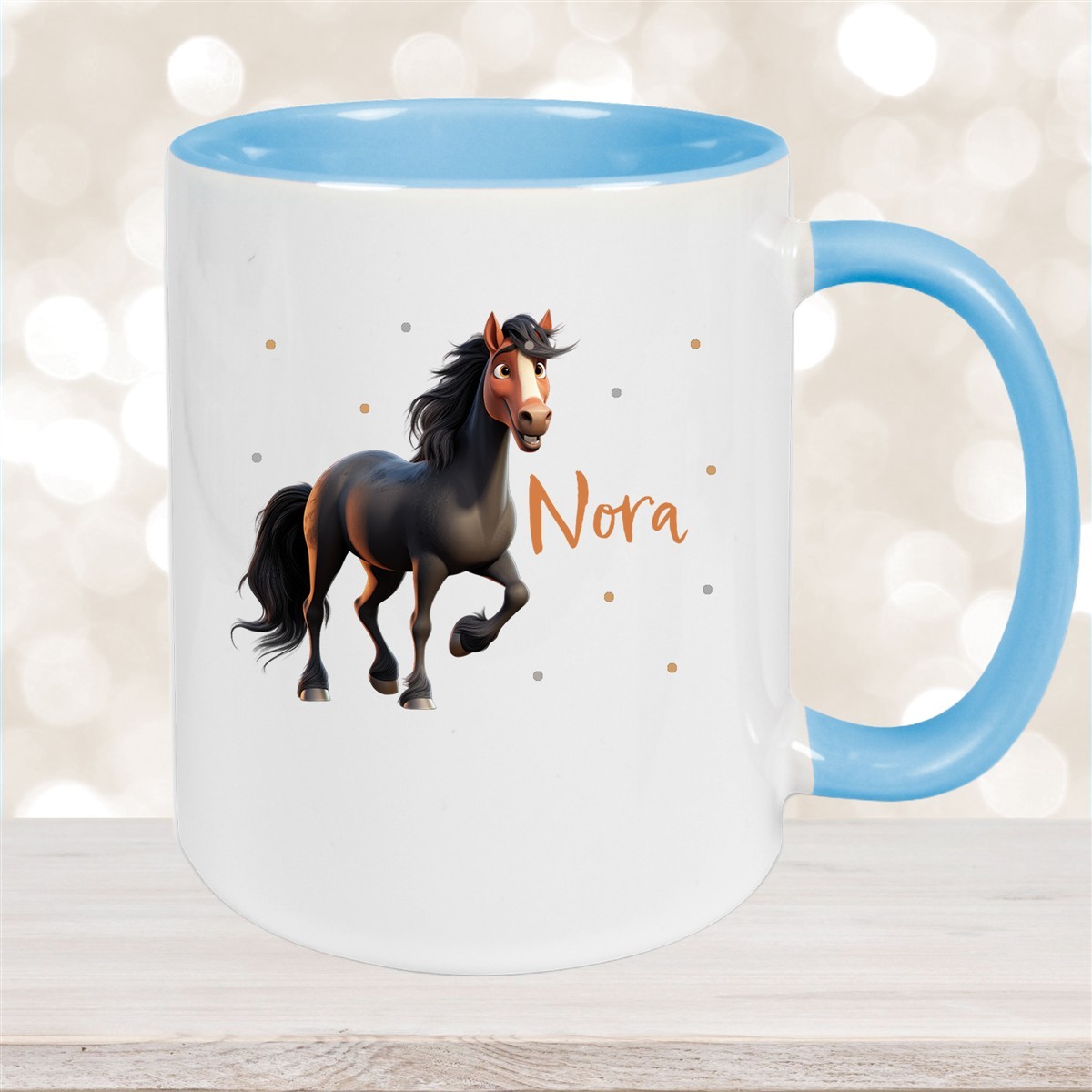 Tasse Pferd #2 Wunschname Keramik Kinderbecher personalisiert Hellblau