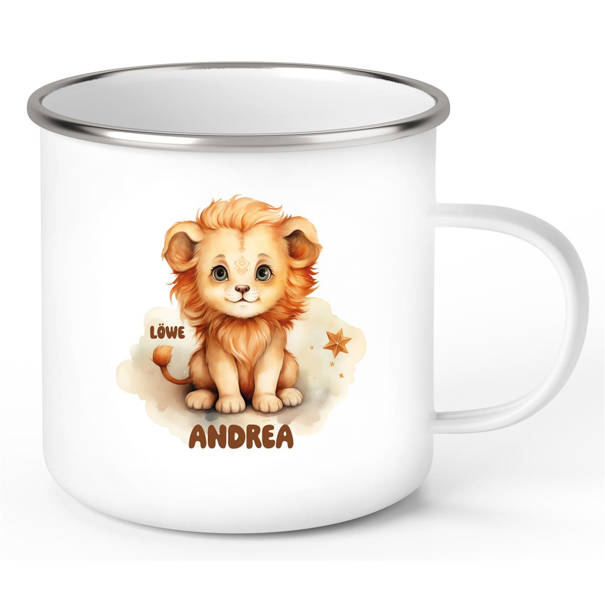 Tasse Sternzeichen Kinder Löwe #1 Wunschname Emaille Kinderbecher personalisiert