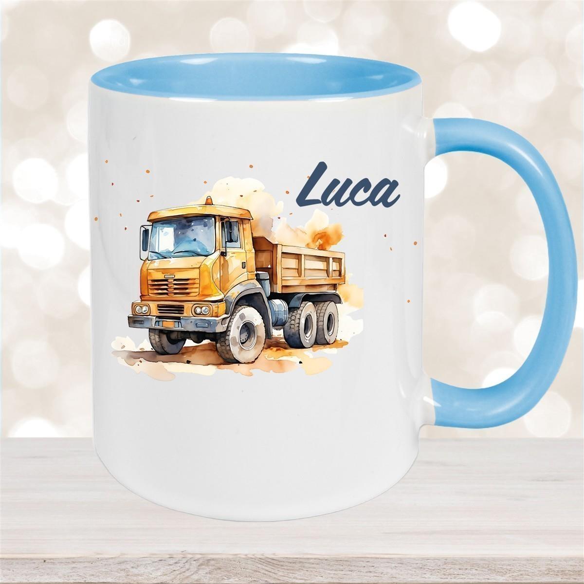 Tasse Wunschname Baustelle Kipper Keramik Kinderbecher versch. Farben