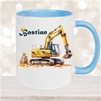 Tasse Wunschname Baustelle Bagger Keramik Kinderbecher versch. Farben