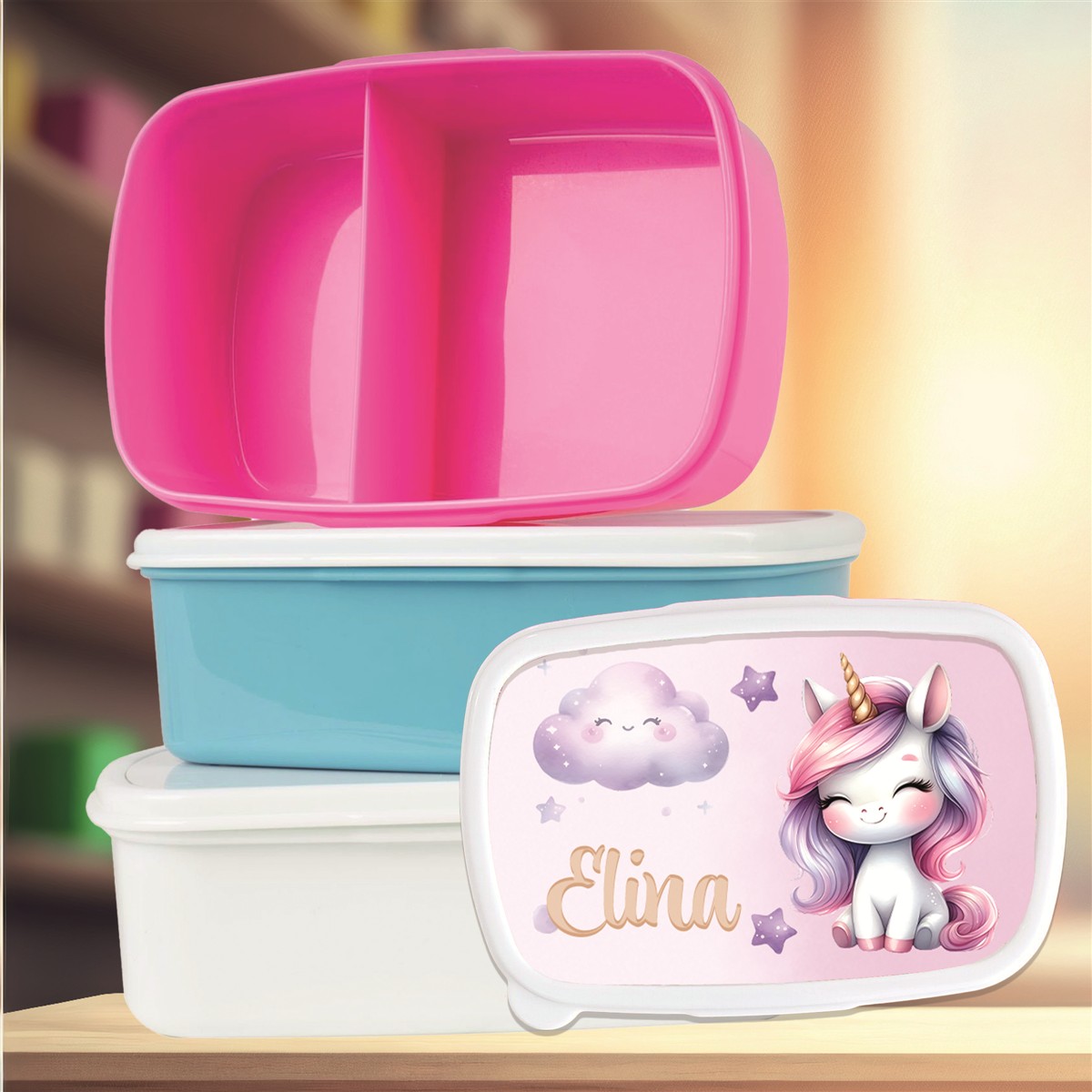 Brotdose mit Namen Einhorn #01 – Personalisierte Lunchbox für Schule & Kindergarten versch. Farben Brotdose mit Namen Einhorn #01 – Personalisierte Lunchbox für Schule & Kindergarten Weiß