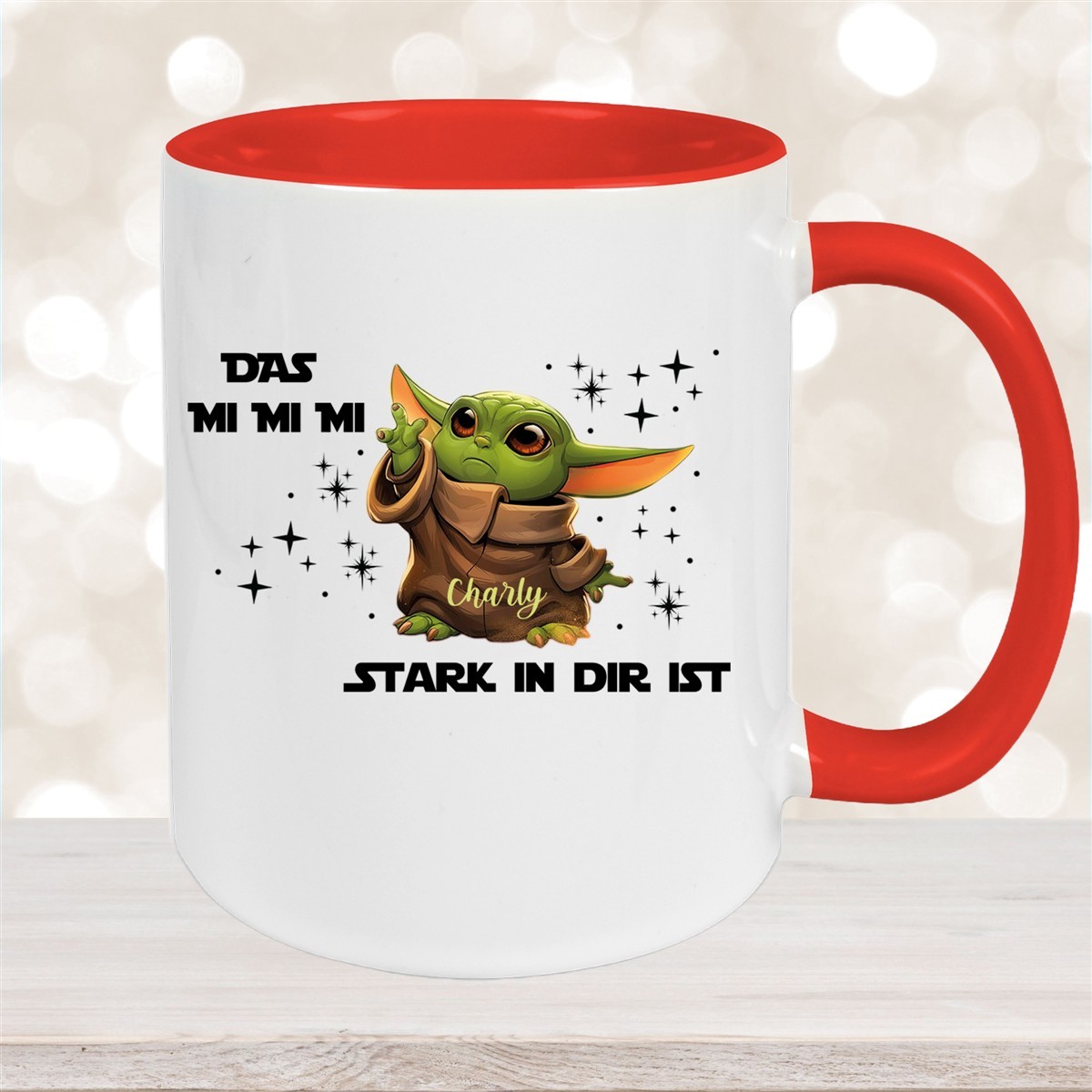 Tasse Wunschname Baby-Yoda #1 Keramik Kinderbecher personalisiert versch. Farben Rot