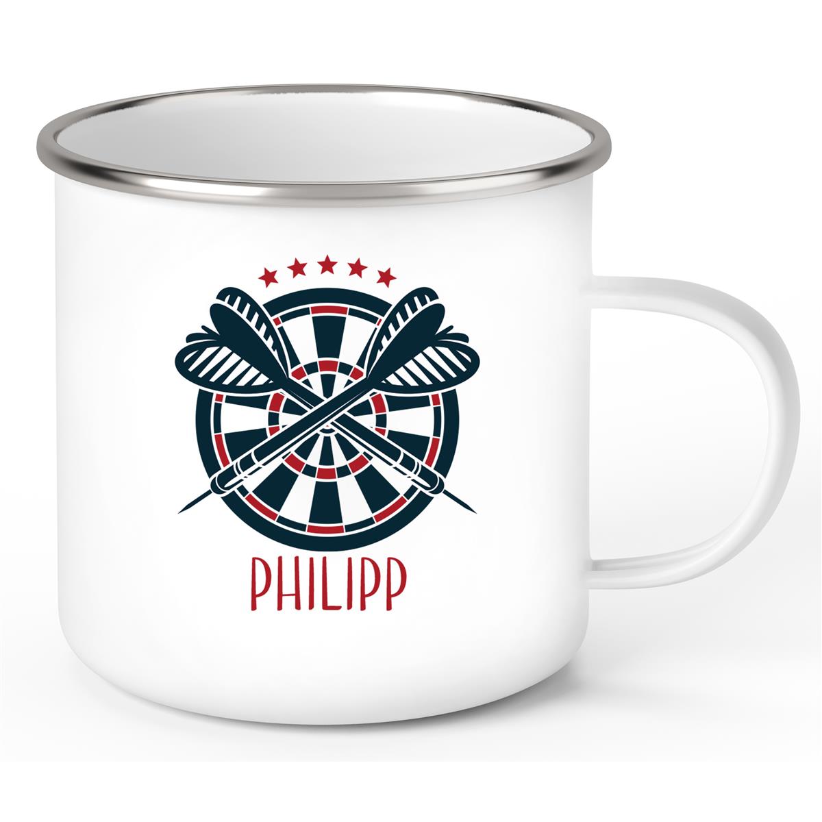 Tasse Dart #1 Wunschname Emaille Kinderbecher personalisiert