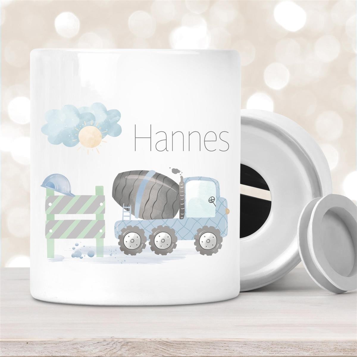 Spardose mit Wunschname Baustelle Betonmischer #1 personalisiert Spardose mit Wunschname Baustelle Betonmischer #1 personalisiert