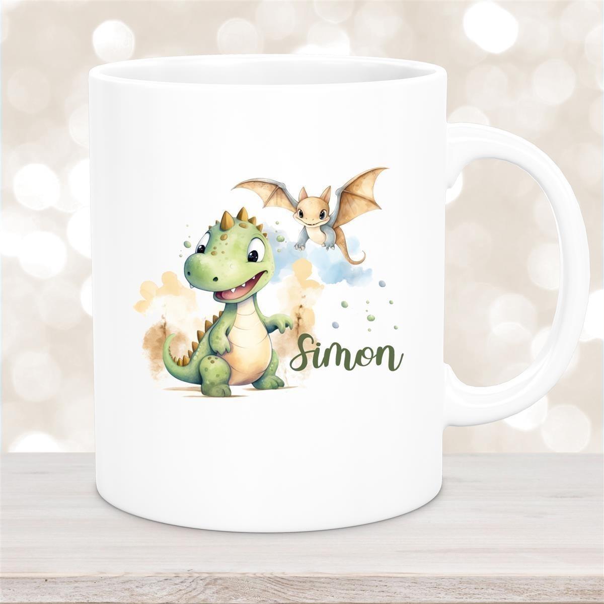 Tasse Dino 6 Wunschname Keramik Kinderbecher Personalisiert versch. Farben
