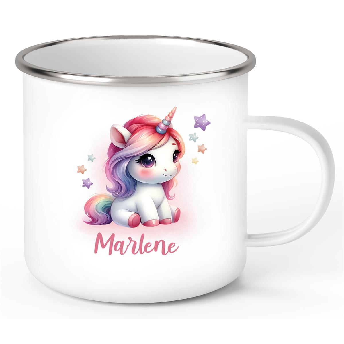 Tasse Einhorn 10 Wunschname Emaille Kinderbecher personalisiert