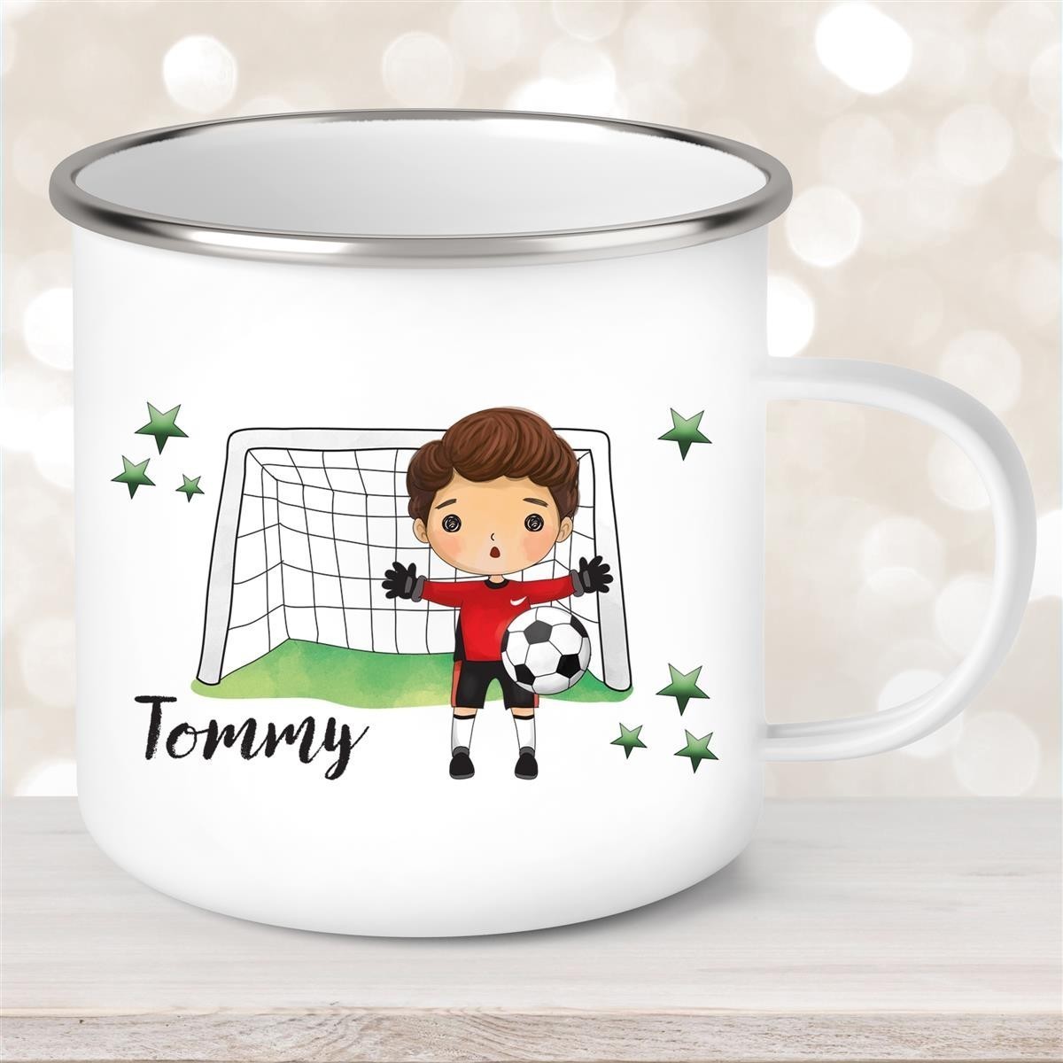 Tasse Fußball #3 Wunschname Emaille Kinderbecher personalisiert Tasse Fußball #3 Wunschname Emaille Kinderbecher personalisiert