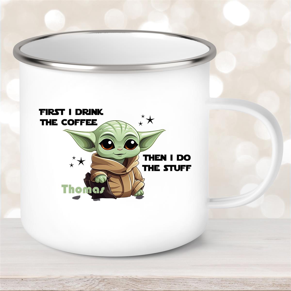 Tasse Wunschname Baby-Yoda #2 Emaille Kinderbecher personalisiert