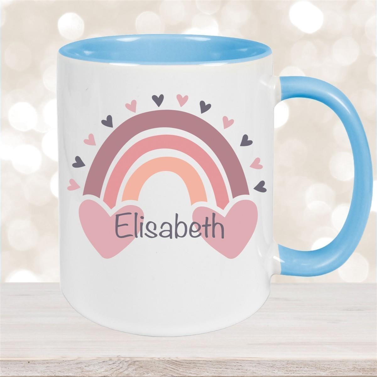 Tasse Wunschname Regenbogen 2 Keramik Kinderbecher versch. Farben