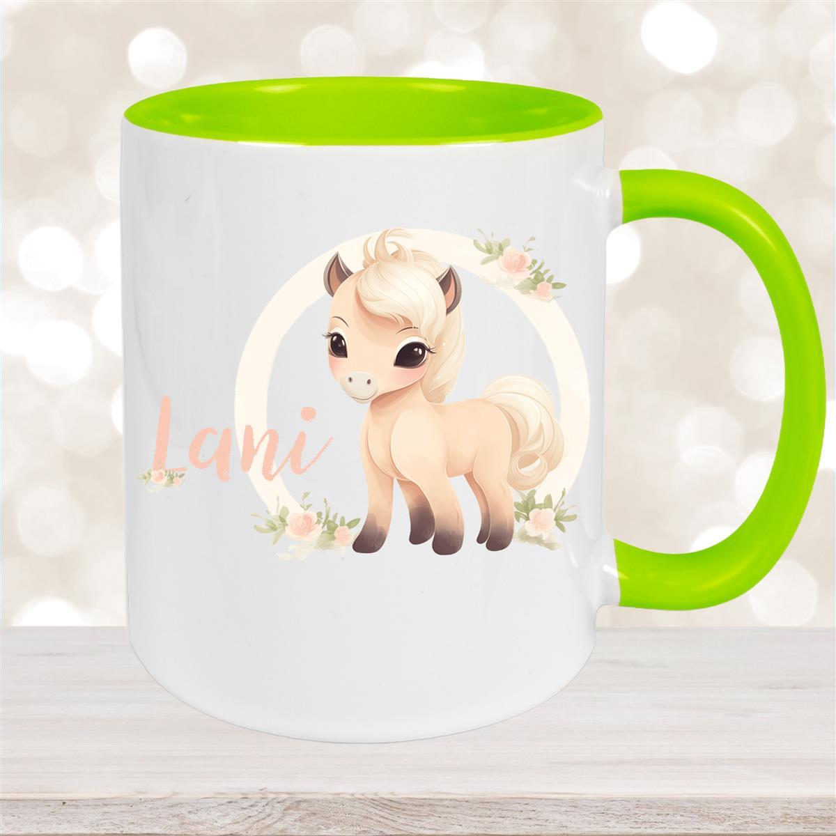 Tasse Pferd #4 Wunschname Keramik Kinderbecher personalisiert Grün