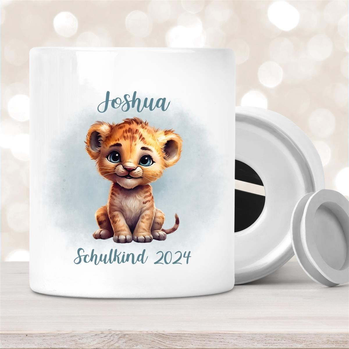 Spardose mit Wunschname Schulanfang #7 Tiger personalisiert