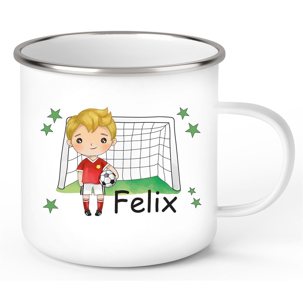 Tasse Fußball 1 Wunschname Emaille Kinderbecher personalisiert