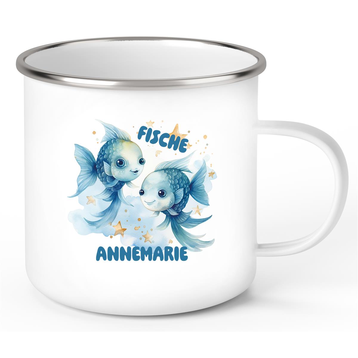 Tasse Sternzeichen Kinder Fische 1 Wunschname Emaille Kinderbecher personalisiert